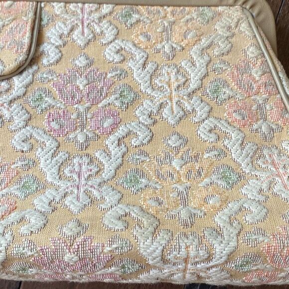 Vintage tapestry purse shoulder bag cream pink cottage core grandma core romanti - Picture 2 of 11